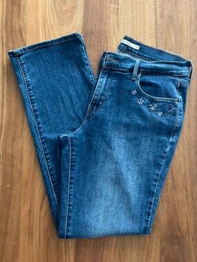 LEVI'S JEANS 505 STRAIGHT LEG FLORAL EMBROIDERED DENIM BLUE Sz. 30